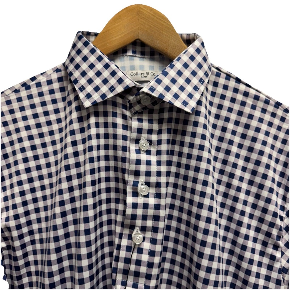 Collars & Co. NEW Men's Sz Large Dress Collar Blue/Purple Check Performance Polo